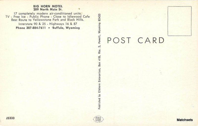 Big Horn Motel BUFFALO WYOMING postcard 100199