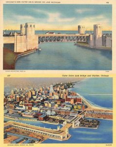 CHICAGO, Illinois IL  OUTER DRIVE LINK BRIDGE & Bird's Eye View  *2* Postcards