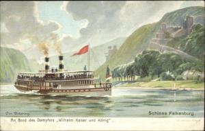 Schloss Falkenburg Steamer Boat Dampfers Wilhelm Kaiser und Konig c1910 PC