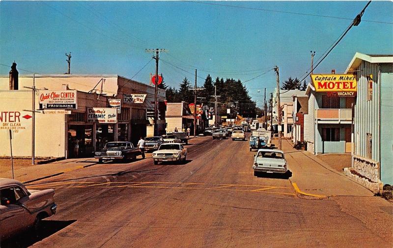 Ilwaco Washington~Street Scene~76 Gas~Captain Mikes Motel~Ford Mustang~1960s PC