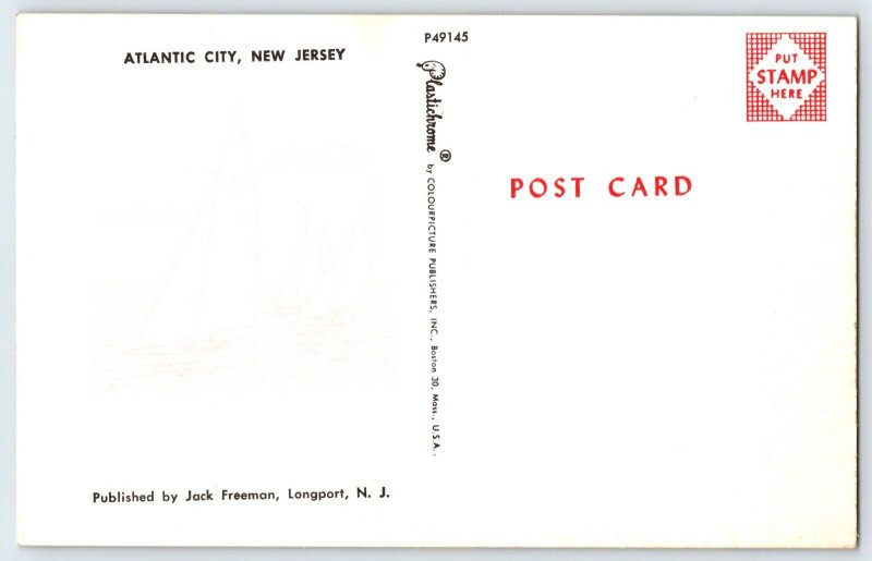 Postcard 1960's Atlantic City N.J. Beach Banner View  P5