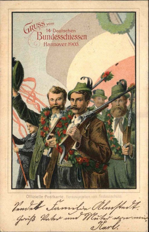 Hannover Poster Art Shooting Fest Guns 1903 Gruss vom Bundesschiessen Postcard