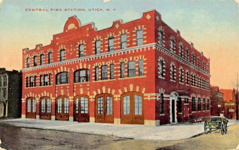 UTICA NEW YORK~CENTRAL FIRE STATION~1910s POSTCARD 