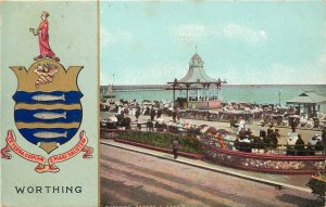 Vintage Postcard; View of Worthing, West Sussex England UK, Seal/ Crest & Motto