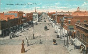 1923 North Dakota Fargo Broadway North Trolley Birdseye Kropp Postcard 22-11554