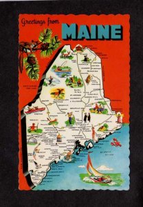 ME Greetings From Maine State Map Postcard York Orono Jackman Machias Calais