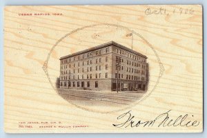 Cedar Rapids Iowa IA Postcard Allison Hotel Building Exterior 1906 Antique