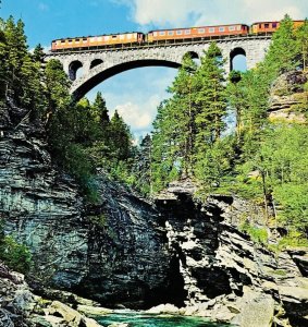 Vintage Postcard Norway Passenger Train Bridge Kylling Aune Enerett Unused