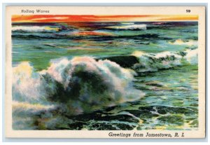 c1930's Greetings From Jamestown Rhode Island RI, Rolling Waves Postcard