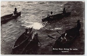 RPPC Malay Boys Diving for Coins Singapore Photo 1910s Vintage Postcard