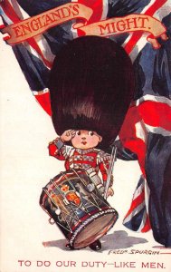 Englands Might Greetings Boy Soldier with Drum Fred Spurgin Signed PC AA104171