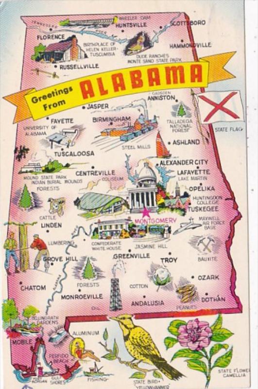 Greetings From Alabama With Map 1971