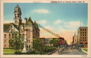 Looking North on Chicago Street Joliet IL Postcard PC324