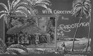 RPPC GREETINGS FROM RAROTONGA COOK ISLANDS GOVERNOR STUDIO REAL PHOTO POSTCARD