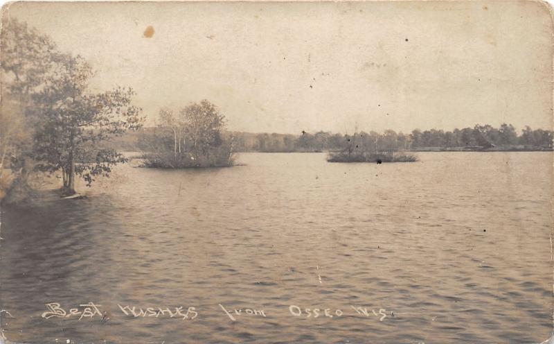 Osseo Wisconsin~Flood Scene Looking Across Lake~c1910 RPPC Real Photo Postcard