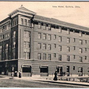 c1900s Guthrie, Okla. Ione Hotel Postcard Girl Downtown Collotype Photo A71