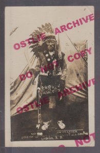 Le Beau SOUTH DAKOTA RPPC 1910 SIOUX INDIAN Jim Feather CUSTER SCOUT War Club SD