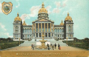 Embossed Postcard; State Capitol, Des Moines Iowa, Gold Details, State Seal