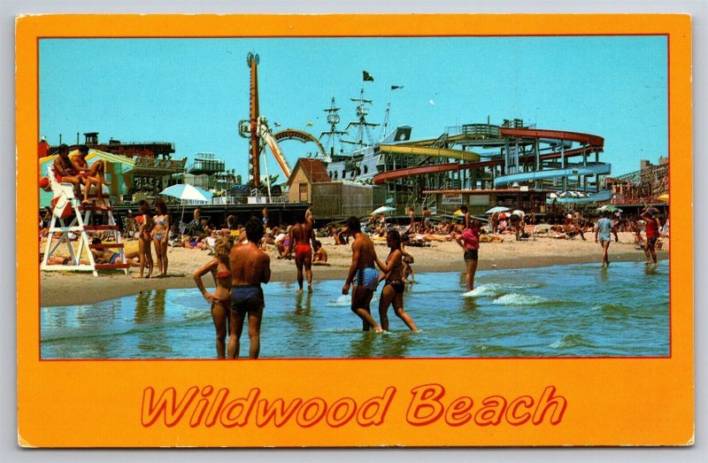 Wildwood Beach Amusement Park Rides Lifeguard NJ Greetings Postcard S6