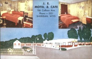 Sheridan Wyoming JE Motel Cafe Multiview c1950-60s Vintage Postcard