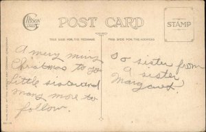 Christmas Children Fireplace Stocking c1910s Postcard