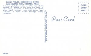Vintage Postcard Family Parlor Kellum Noble House Sam Houston Park, Texas TX