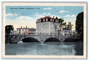 1917 Old Stone Bridge River View Building Rochester New Hampshire NH Postcard