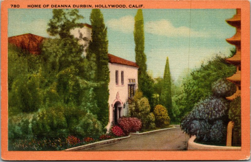 Vtg 1940s Home of Deanna Durbin Film Actress Hollywood California CA Postcard