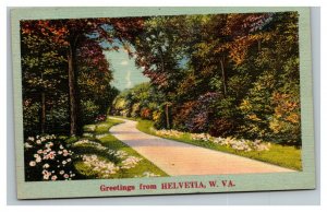 Vintage 1930's Postcard Country Road Greetings From Helvetia West Virginia