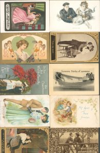 ROMANCE~LOT OF 10~1910s POSTCARD MOST WITH MESSAGES & FEW POSTED