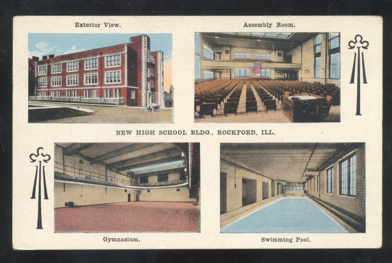 ROCKFORD ILLINOIS HIGH SCHOOL BASKETBALL COURT MULTI VIEW VINTAGE POSTCARD