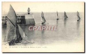 Old Postcard Lighthouse Le Havre The exit of fishing boats boat