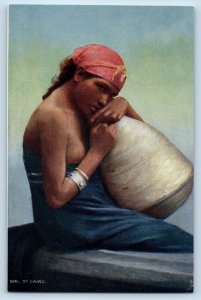 Egypt Postcard Girl of Cairo Carrying Jar The Sphinx c1910 Oilette Tuck Art