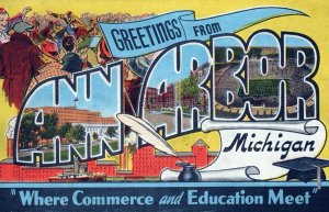 MI, Ann Arbor, Midhigan Linen Large Letter Postcard, Kropp