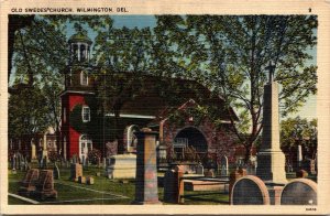 Old Sweses Church Wilmington Delware DE Statues Linen WB Postcard VTG UNP Unused 