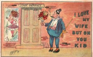 Vintage Postcard 1910's I Love My Wife But Oh You Kid! Old Man w/ Flowers Comics