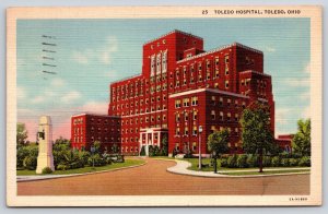Toledo Ohio~Hospital Exterior~Red Brick Bldg~Italian Renaissance~Linen 1946 PC