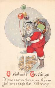 F64/ Santa Claus Merry Christmas Postcard c1910 Balloons Chimney 25