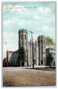 View Of St. Peter's Cathedral Street Scene Memphis Tennessee TN Antique Postcard 