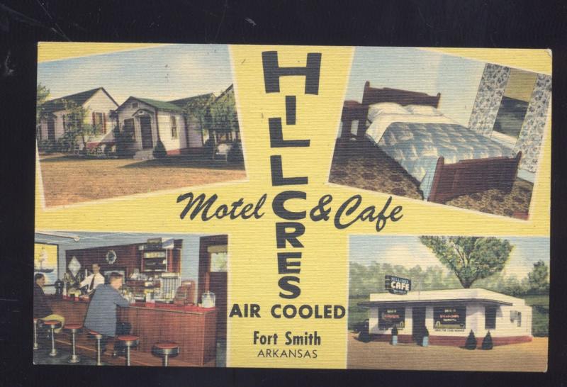 FORT SMITH ARKANSAS HILLCRES MOTEL CAFÉ VINTAGE LINEN ADVERTISING POSTCARD