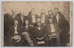 Galion Ohio RPPC Quandt Family Group of Men Postcard D21