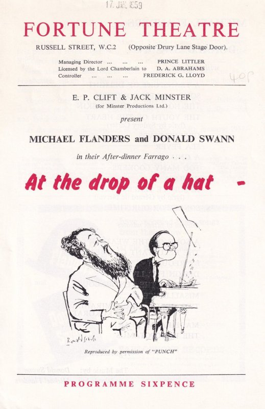 Michael Flanders At The Drop Of A Hat 1950s Comedy Theatre Programme