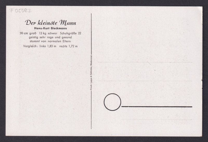 Vintage postcard Germany Circus The Smallest Man Hans-Kurt Bleckmann