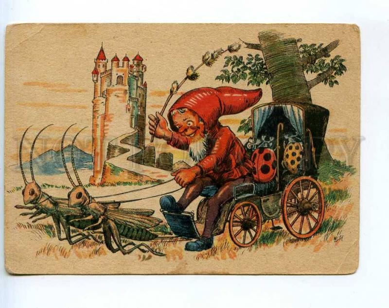 241599 GERMAN Funny Elf GNOME ladybugs grasshoppers by WM OLD