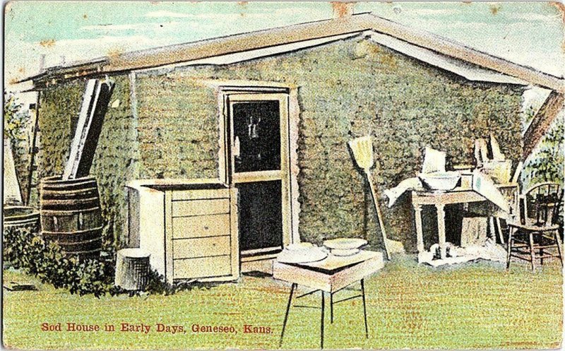 Sod House Early Days Geneseo Kansas Vintage Postcard Standard View Card 