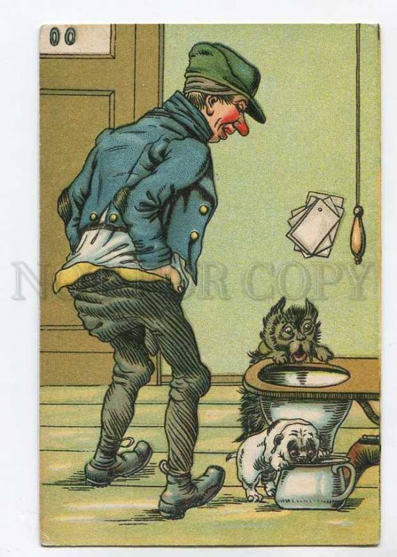 264721 COMIC Scottish Terrier PUG Flush toilet POT Vintage PC