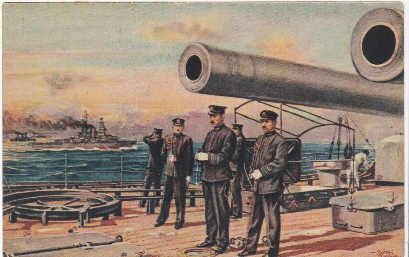 C 1937 Rare Japanese Imperial Navy Battleship Nagato Commander On Deck Postcard