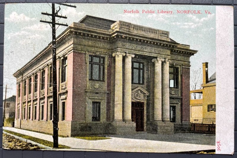 Vintage Postcard 1913 Public Library Norfolk Virginia