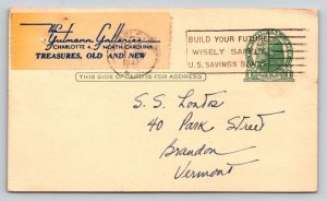 1947  Gutmann Galleries  Charlotte  North Carolina   Postcard
