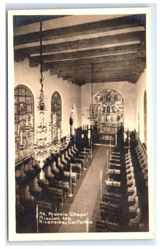 Postcard Mission Inn, Riverside, CA 1930-40's RPPC St Francis Chapel D6